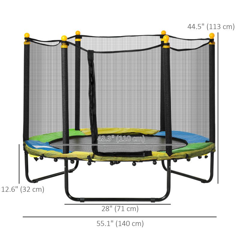 Qaba 4.6FT Trampoline for Kids with Enclosure Net for Ages 3-6, Indoor Outdoor Use, Black