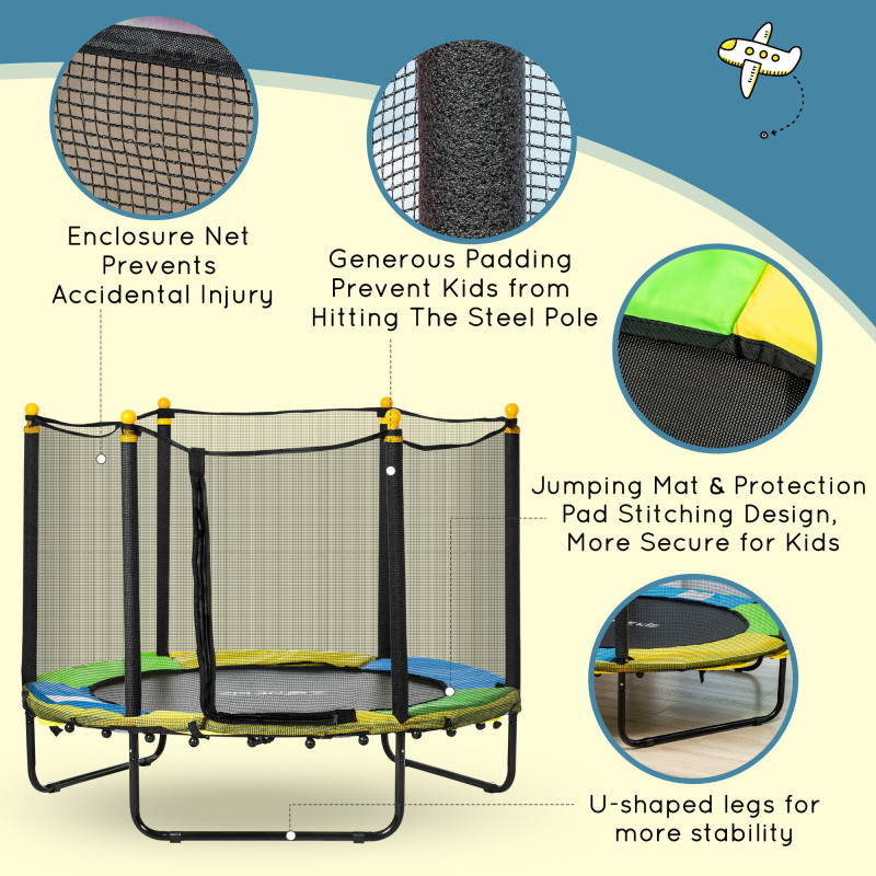 Qaba 4.6FT Trampoline for Kids with Enclosure Net for Ages 3-6, Indoor Outdoor Use, Black