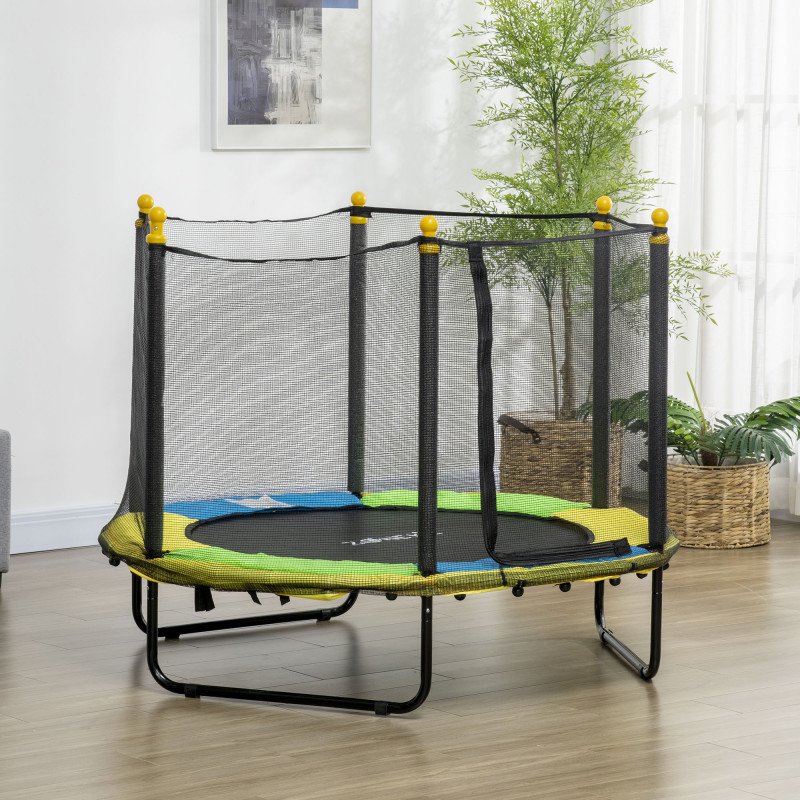 Qaba 4.6FT Trampoline for Kids with Enclosure Net for Ages 3-6, Indoor Outdoor Use, Black