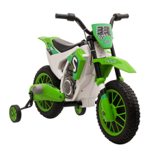 Kids Dirt Bike Battery-Powered Ride-On Electric Motorcycle with Charging 12V Battery, Training Wheels, Green