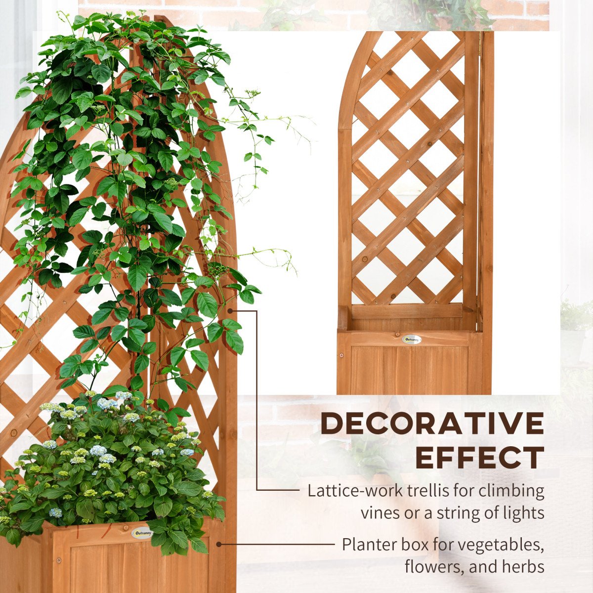 Raised Garden Bed with Trellis, Wooden Raised Planter Box with Corner Trellis, Outdoor Garden Bed for Patio & Balcony