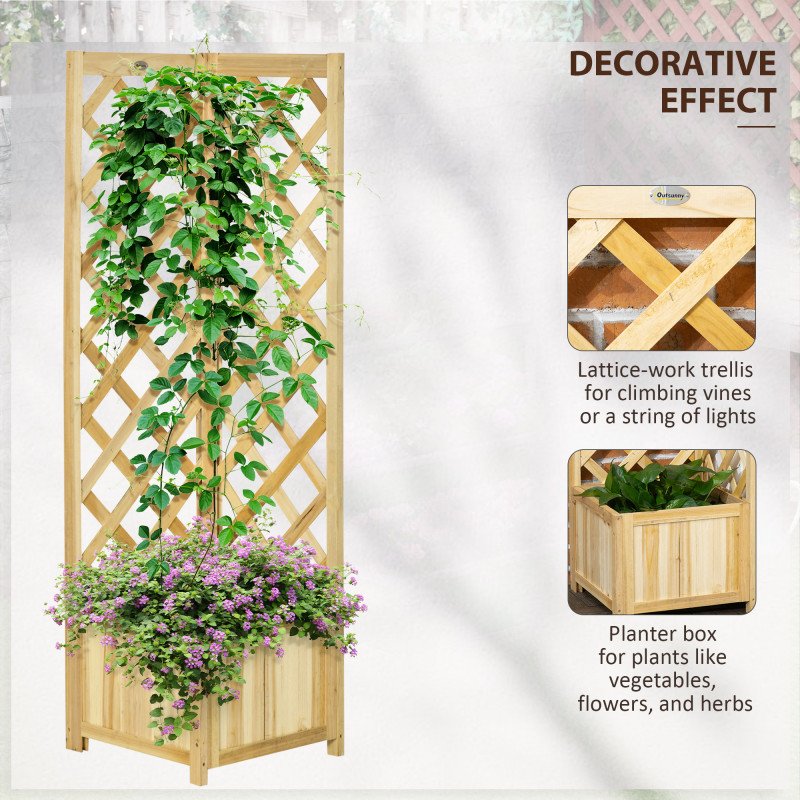 Raised Garden Bed Wood Planter with Trellis for Vine Climbing, 16" x 16" x 57", Natural