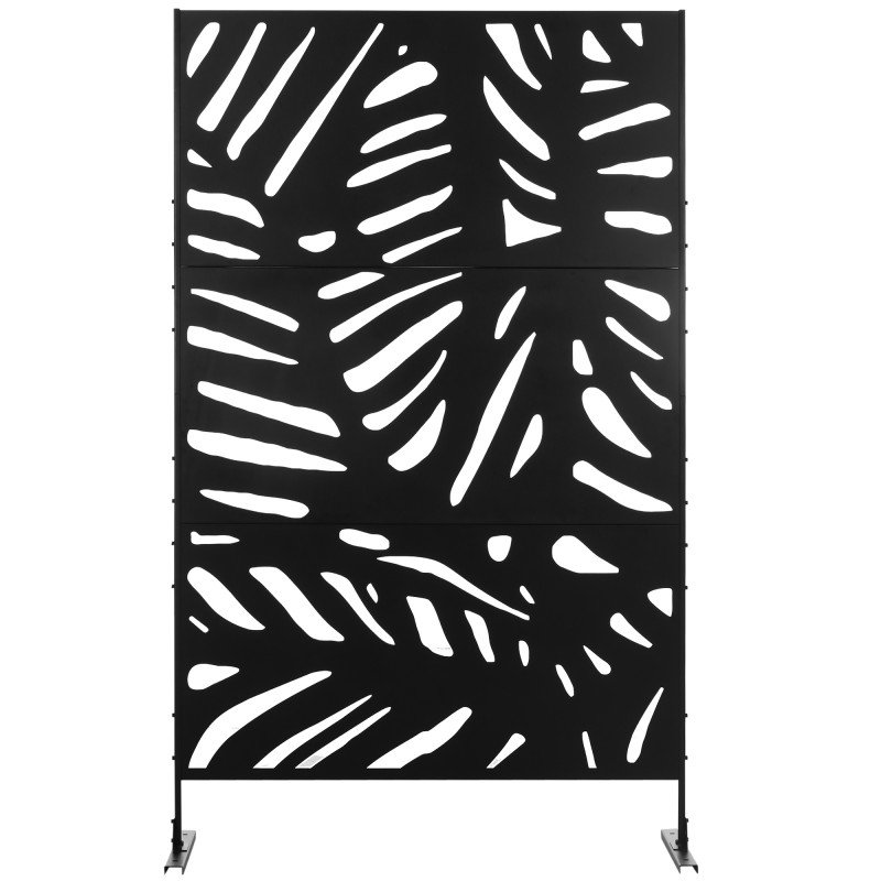 Freestanding Outdoor Privacy Screen, Decorative Metal Outdoor Divider with Stand for Garden, Backyard, Deck, Black