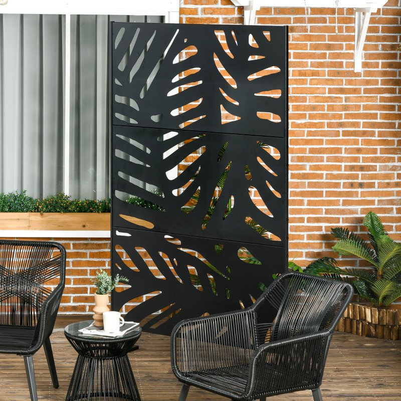 Freestanding Outdoor Privacy Screen, Decorative Metal Outdoor Divider with Stand for Garden, Backyard, Deck, Black