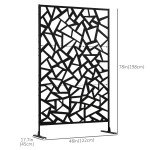 Garden Privacy Screen, Decorative Outdoor Divider, Metal Privacy Screen with Stand, Irregular Fence Style, Black