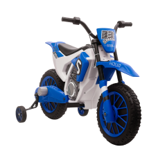 Kids Dirt Bike Battery-Powered Ride-On Electric Motorcycle with 12V Rechargeable Battery and Training Wheels, Blue