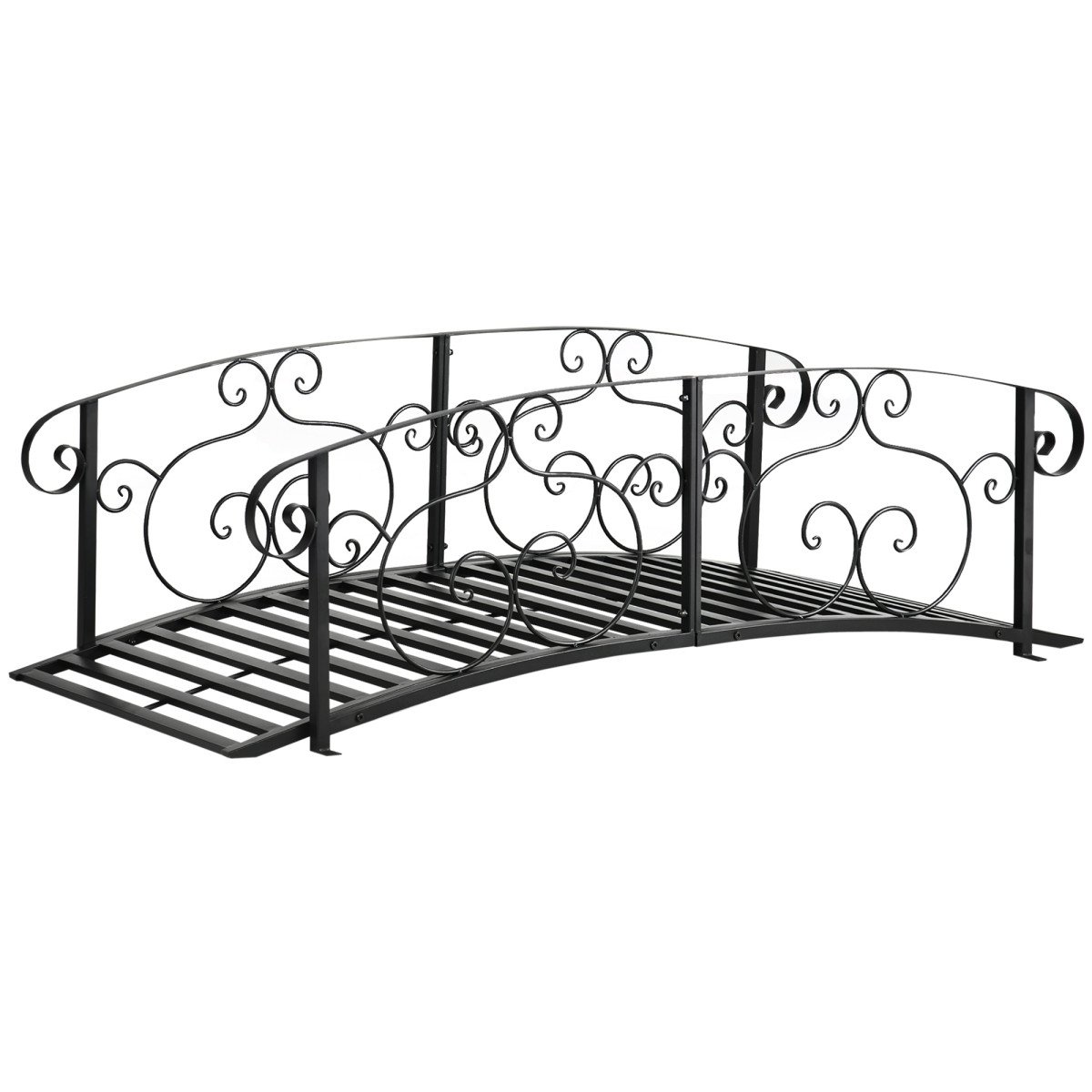 6FT Steel Garden Bridge with Safety Siderails, Decorative Arc Landscaping Bridge for Backyard Creek Stream Pond, Black