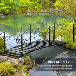 6FT Steel Garden Bridge with Safety Siderails, Decorative Arc Landscaping Bridge for Backyard Creek Stream Pond, Black