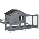 65" Wooden Rabbit Hutch, Pet Playpen with Openable Roof, Storage Box, for Rabbits and Small Animals, Dark Grey