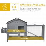 65" Wooden Rabbit Hutch, Pet Playpen with Openable Roof, Storage Box, for Rabbits and Small Animals, Dark Grey