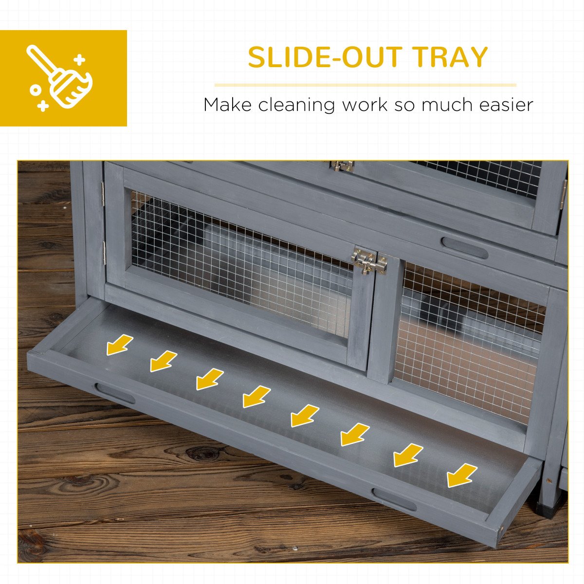 65" Wooden Rabbit Hutch, Pet Playpen with Openable Roof, Storage Box, for Rabbits and Small Animals, Dark Grey