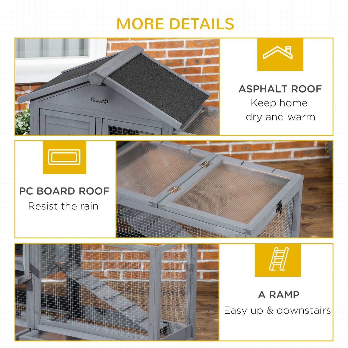 65" Wooden Rabbit Hutch, Pet Playpen with Openable Roof, Storage Box, for Rabbits and Small Animals, Dark Grey