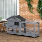 65" Wooden Rabbit Hutch, Pet Playpen with Openable Roof, Storage Box, for Rabbits and Small Animals, Dark Grey