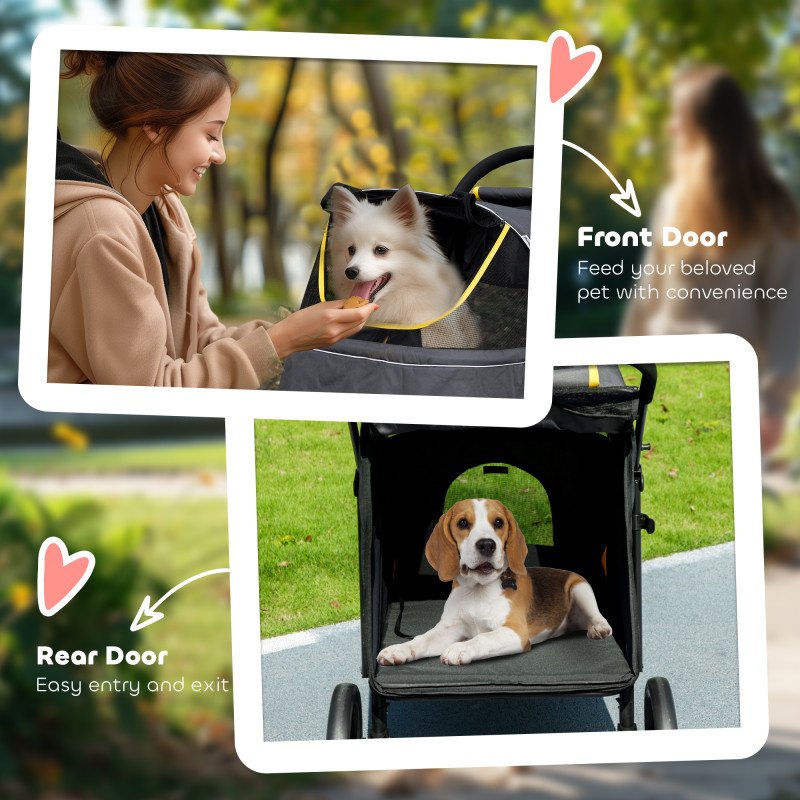 Foldable Pet Stroller with Universal Front Wheels, Shock Absorber, Dog Cat Carriage for Large & Medium Dogs, Dark Grey