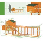 117" Extra Large Chicken Coop with Asphalt Roof, Wooden Hen House with Slide-out Tray, Quail Hutch with Nesting Box, Orange