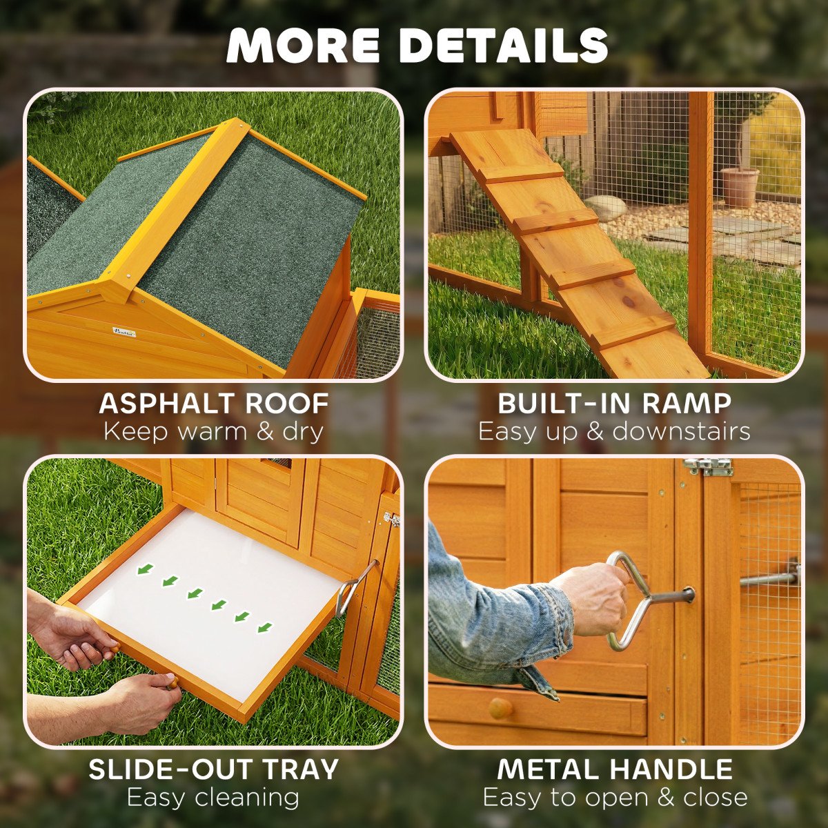 117" Extra Large Chicken Coop with Asphalt Roof, Wooden Hen House with Slide-out Tray, Quail Hutch with Nesting Box, Orange