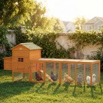 117" Extra Large Chicken Coop with Asphalt Roof, Wooden Hen House with Slide-out Tray, Quail Hutch with Nesting Box, Orange