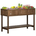 43.25" x 18" x 30" Raised Garden Bed, Wooden Plant Stand with 8 Grid Box, Storage Shelf for Outdoor, Dark Brown