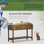43.25" x 18" x 30" Raised Garden Bed, Wooden Plant Stand with 8 Grid Box, Storage Shelf for Outdoor, Dark Brown
