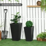 Set of 2 Tall Planters with Drainage Holes, 22" / 18" Outdoor Flower Pots for Patio, Yard, Garden, Black