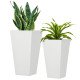 Set of 2 Tall Planters with Drainage Holes, 22" / 18" Outdoor Flower Pots for Patio, Yard, Garden, White