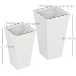 Set of 2 Tall Planters with Drainage Holes, 22" / 18" Outdoor Flower Pots for Patio, Yard, Garden, White