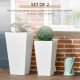 Set of 2 Tall Planters with Drainage Holes, 22" / 18" Outdoor Flower Pots for Patio, Yard, Garden, White