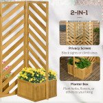 Backyard Privacy Screen - Folding 65" with Planters for Patio, Deck, and Backyard, Brown