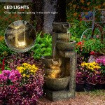 Outdoor Fountain Cascading Waterfall with 4-Tier Stone Look Bowls, Adjustable Flow & LED Lights for Patio Garden