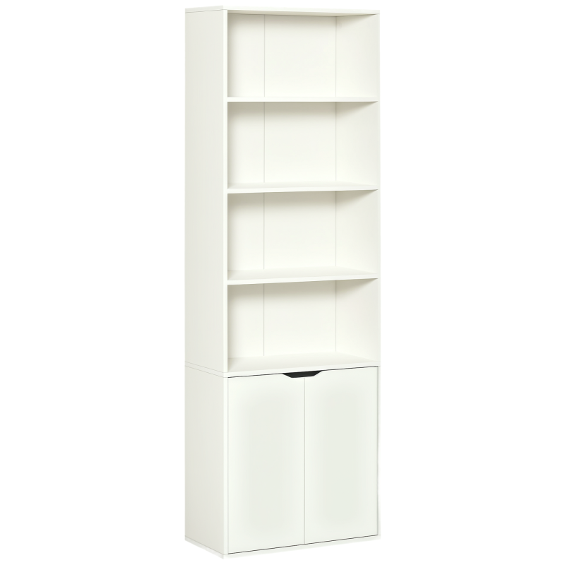 4-Tier Open Bookshelf with Doors Modern Home Office Bookcase Storage Cabinet for Living Room Bathroom Study, White