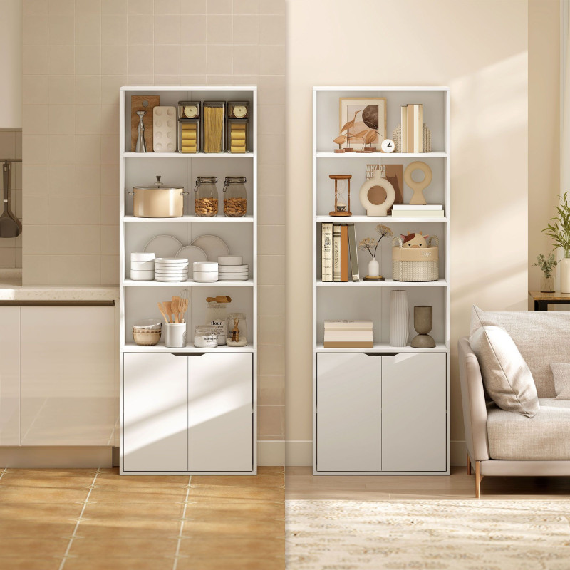 4-Tier Open Bookshelf with Doors Modern Home Office Bookcase Storage Cabinet for Living Room Bathroom Study, White
