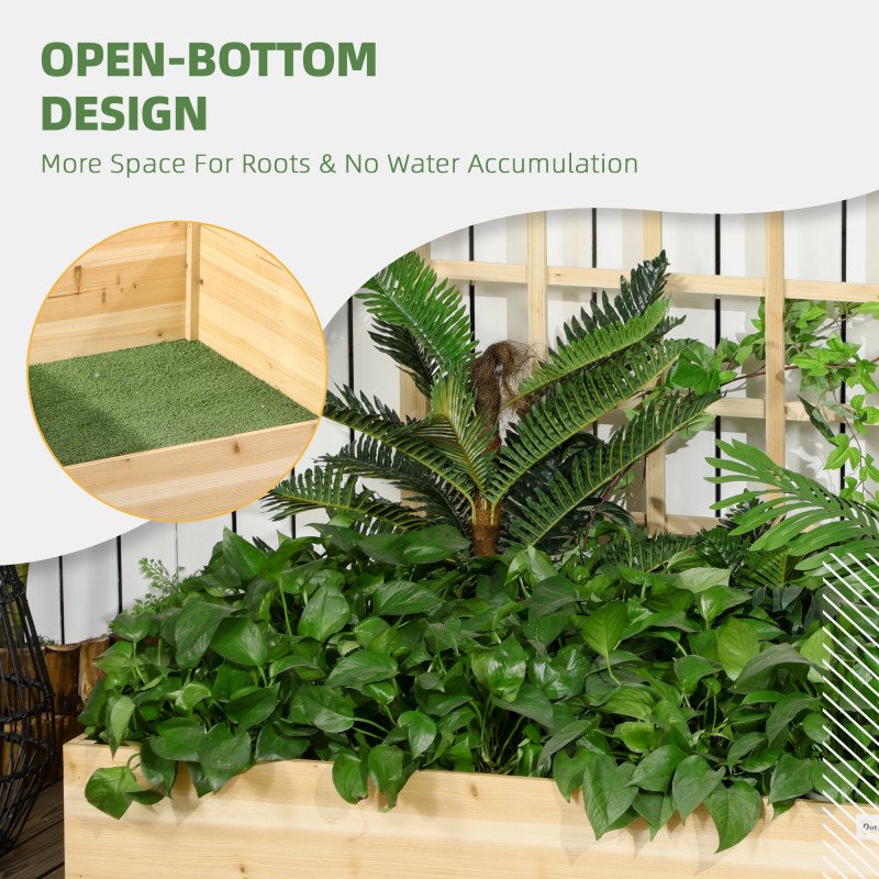 Wood Planter Box with Trellis for Climbing Plants, Raised Garden Bed for Outdoor Flowers Herbs, 43"x46"x47", Natural
