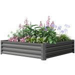 4' x 4' x 1' Raised Garden Bed Galvanized Steel Planter Box for Vegetables, Flowers, Herbs, Light Grey