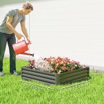 4' x 4' x 1' Raised Garden Bed Galvanized Steel Planter Box for Vegetables, Flowers, Herbs, Light Grey