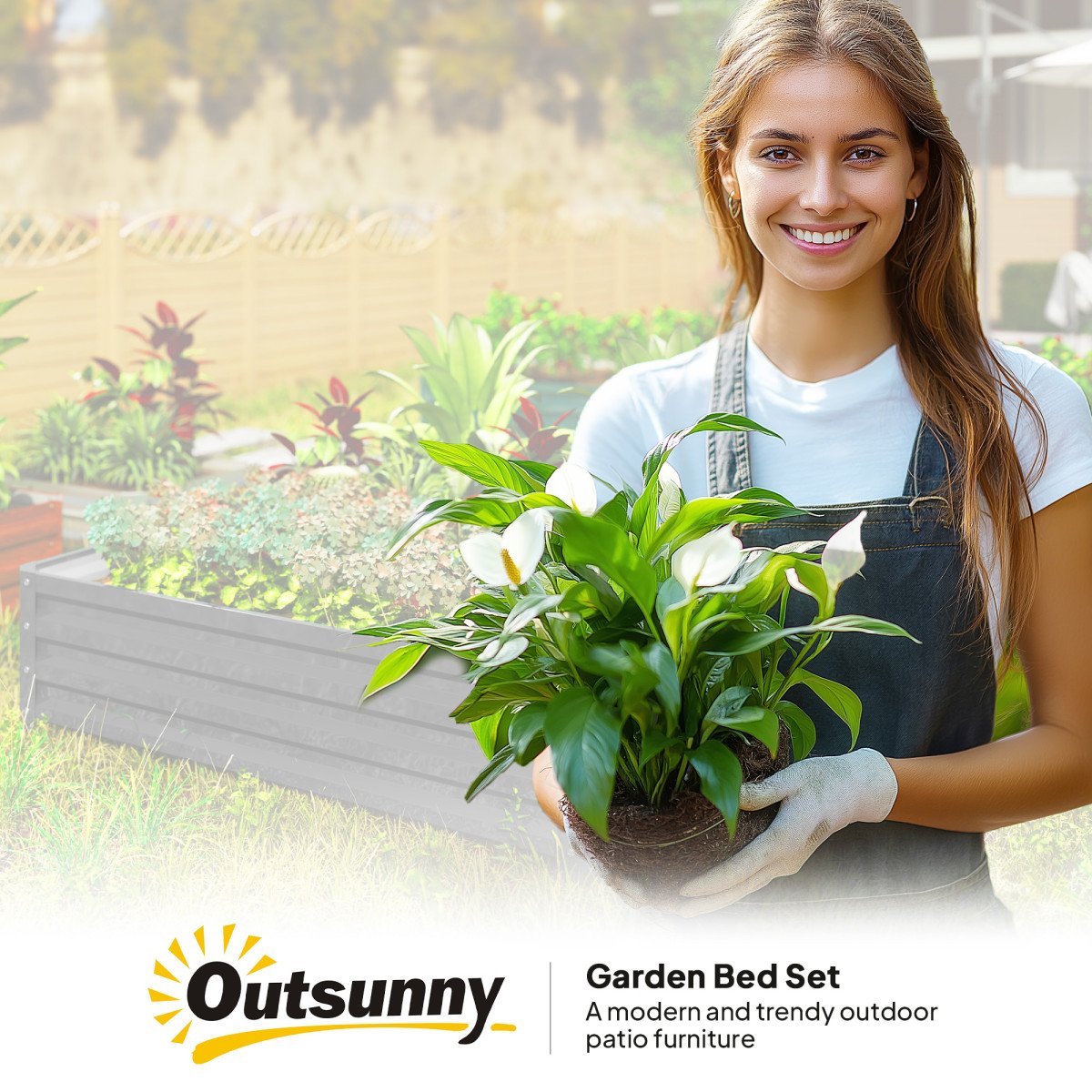 4' x 4' x 1' Raised Garden Bed Galvanized Steel Planter Box for Vegetables, Flowers, Herbs, Light Grey