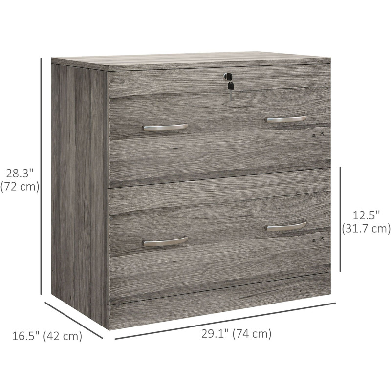 2 Drawer File Cabinet with Lock, Office Filing Cabinet, Hanging Bar for Letter Size, Home Office, Grey