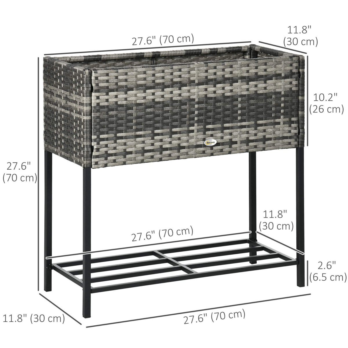 Rattan Raised Garden Boxes, Elevated Flower Beds with Storage Shelf for Herbs, Flowers, Vegetables, Mixed Grey
