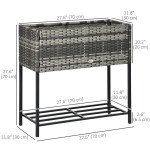 Rattan Raised Garden Boxes, Elevated Flower Beds with Storage Shelf for Herbs, Flowers, Vegetables, Mixed Grey