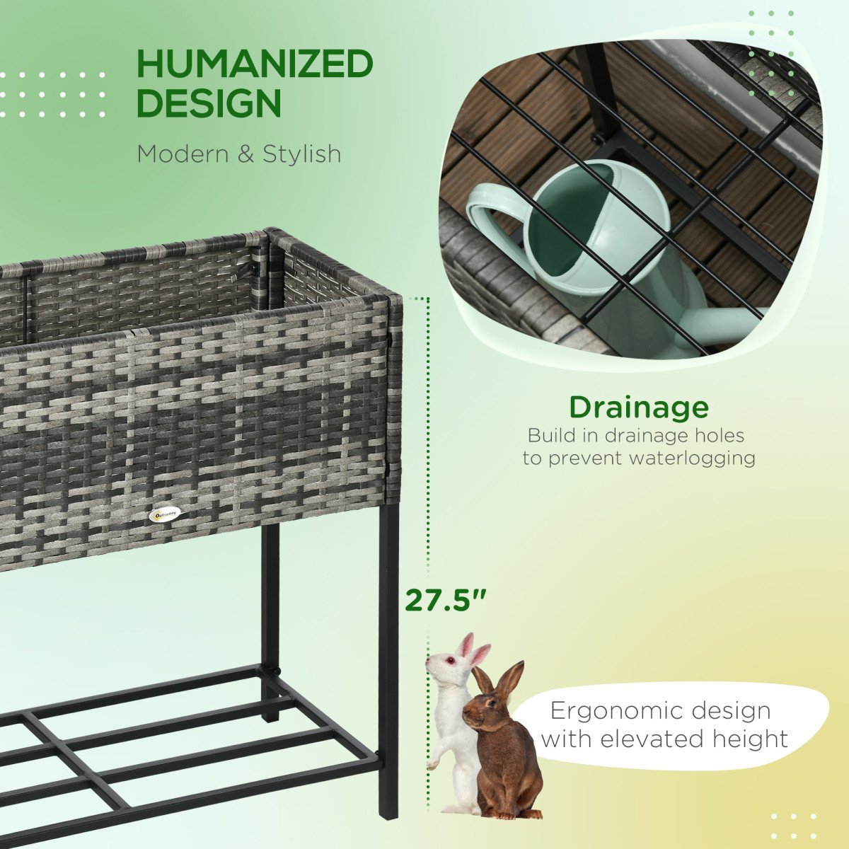 Rattan Raised Garden Boxes, Elevated Flower Beds with Storage Shelf for Herbs, Flowers, Vegetables, Mixed Grey