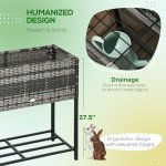 Rattan Raised Garden Boxes, Elevated Flower Beds with Storage Shelf for Herbs, Flowers, Vegetables, Mixed Grey