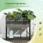 Rattan Raised Garden Boxes, Elevated Flower Beds with Storage Shelf for Herbs, Flowers, Vegetables, Mixed Grey
