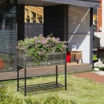 Rattan Raised Garden Boxes, Elevated Flower Beds with Storage Shelf for Herbs, Flowers, Vegetables, Mixed Grey