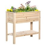 Elevated Planter Box with Storage Shelf for Flowers, Vegetables, and Herbs, 36" x 16" x 32", Natural