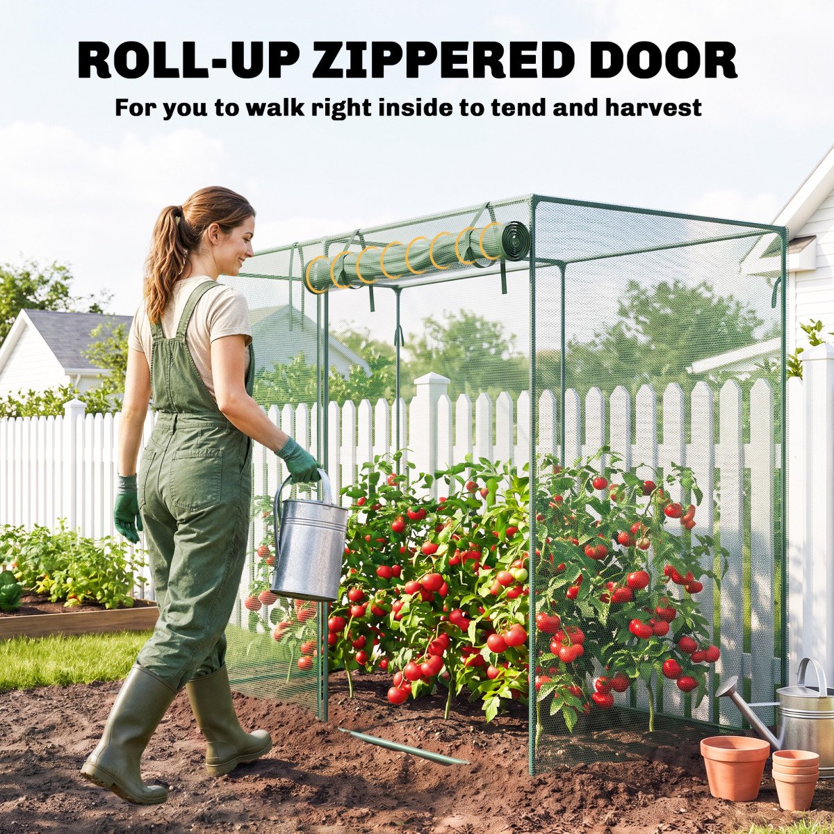 6.5 x 3.3ft Crop Cage, Garden Plant Protector with Single Zippered Door, Storage Bag and Ground Stakes, Green