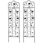 2 Pack Garden Trellis for Climbing Plants, Outdoor Metal Grid Panels with Birds and Leaves, for Roses, Vine Flower, Cucumber, Clematis, 59" Tall