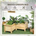 Raised Garden Bed, 47.2" x 47.2" x 19.7" Wooden Elevated Planter Box Outdoor with Legs, for Vegetables, Flowers, Herbs, L-shaped, Natural