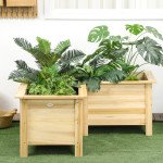Raised Garden Bed, 47.2" x 47.2" x 19.7" Wooden Elevated Planter Box Outdoor with Legs, for Vegetables, Flowers, Herbs, L-shaped, Natural