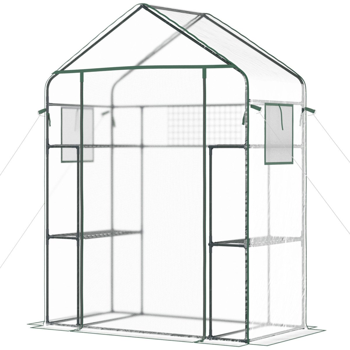 Walk-in Greenhouse with 4 Shelves, 56" x 29" x 77" Mini Greenhouse ,Roll-Up Door, Mesh Windows for Seedling, Flowers, Plant Growing, Clear
