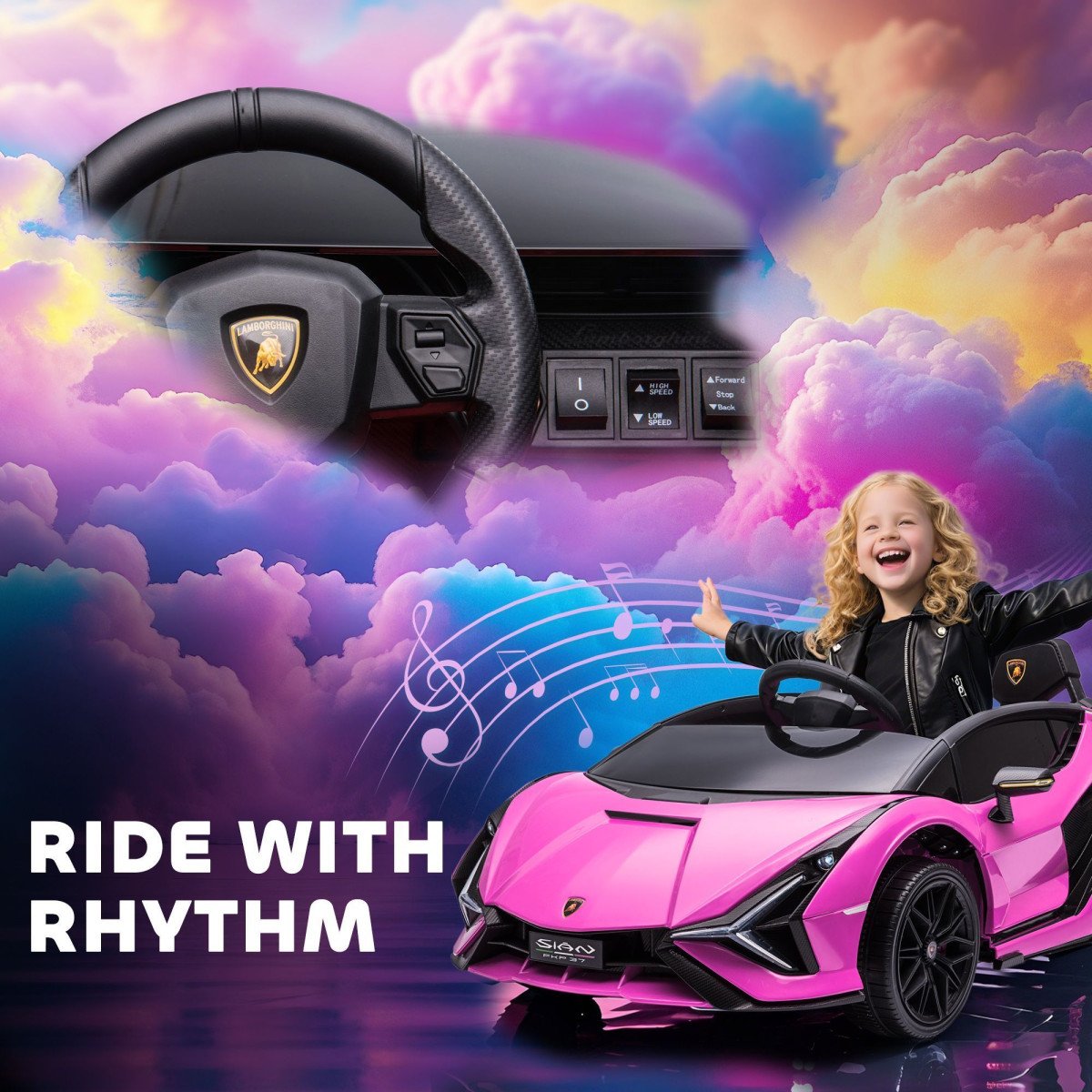 12V Battery-Powered Kids Electric Ride-On Car with Parental Remote Control, Music, Lights, and MP3 Input for Ages 3–5, Pink