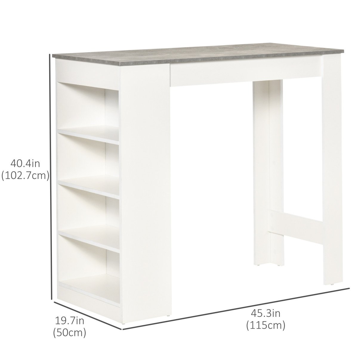 Bar Table, High Top Pub Table with 4 Storage Shelves, Modern Bar Height Table for Home Bar, Kitchen, Grey